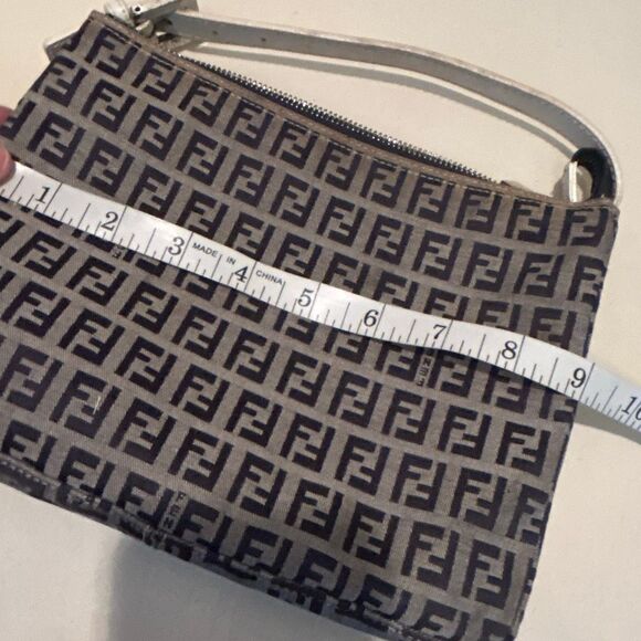 Fendi Zucchino Mini Bag Navy White FF Logo Slouchy Baguette Shoulder Purse - Picture 11 of 15